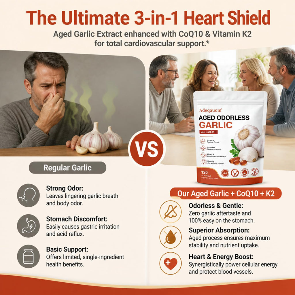 1200 mg Odorless Aged Garlic Extract Softgels with CoQ10 Ubiquinol & Vitamin K2, 120 Softgels T161