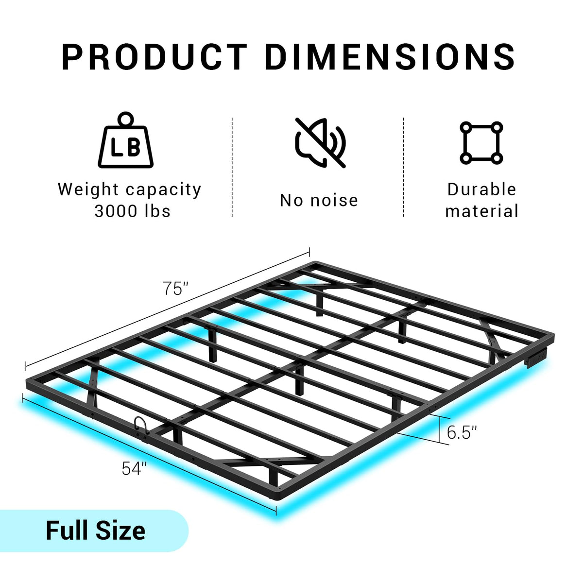 Full Size Metal Platform Bed Frame with LED Lights & Charging Station O14572