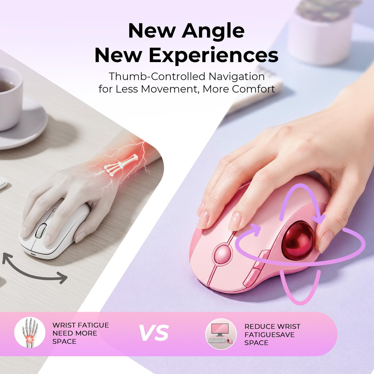 Wireless Ergonomic Pink Trackball Mouse H50573