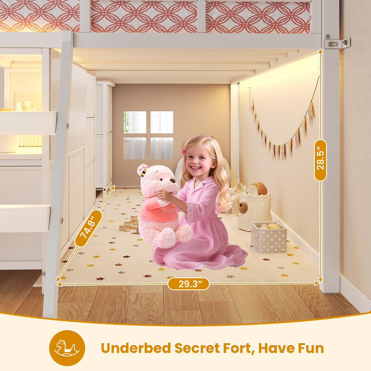 Twin Size Low Loft Bed with 7 Drawers U36499