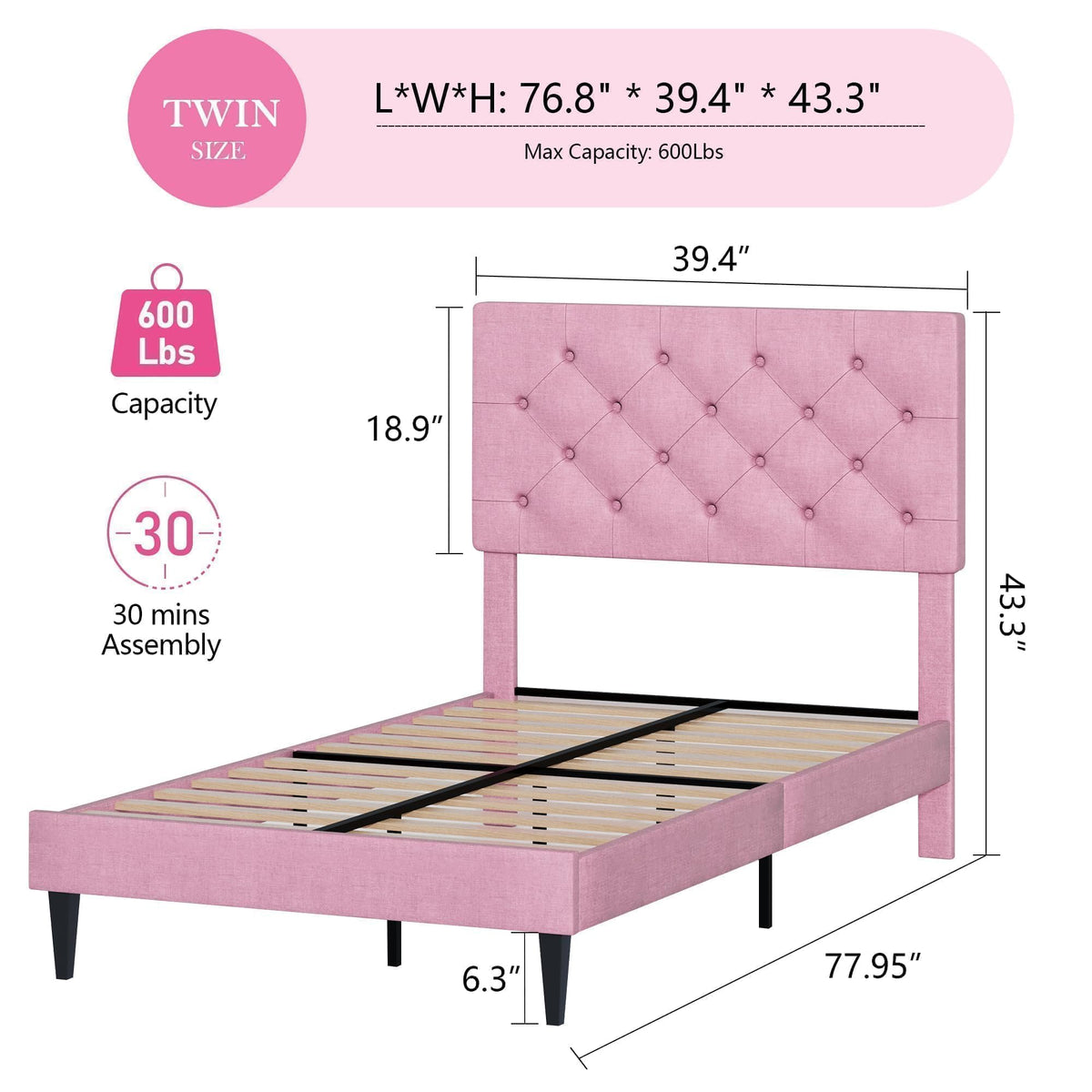 Twin Upholstered Platform Bed S907996
