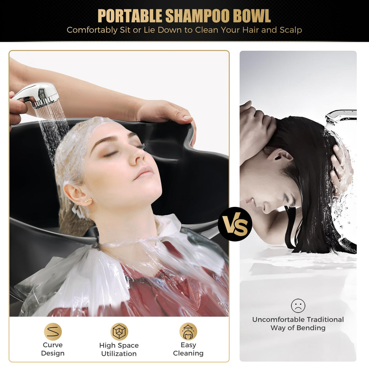 Portable Shampoo Bowl with Electric Pump and 4 Wheels H6339