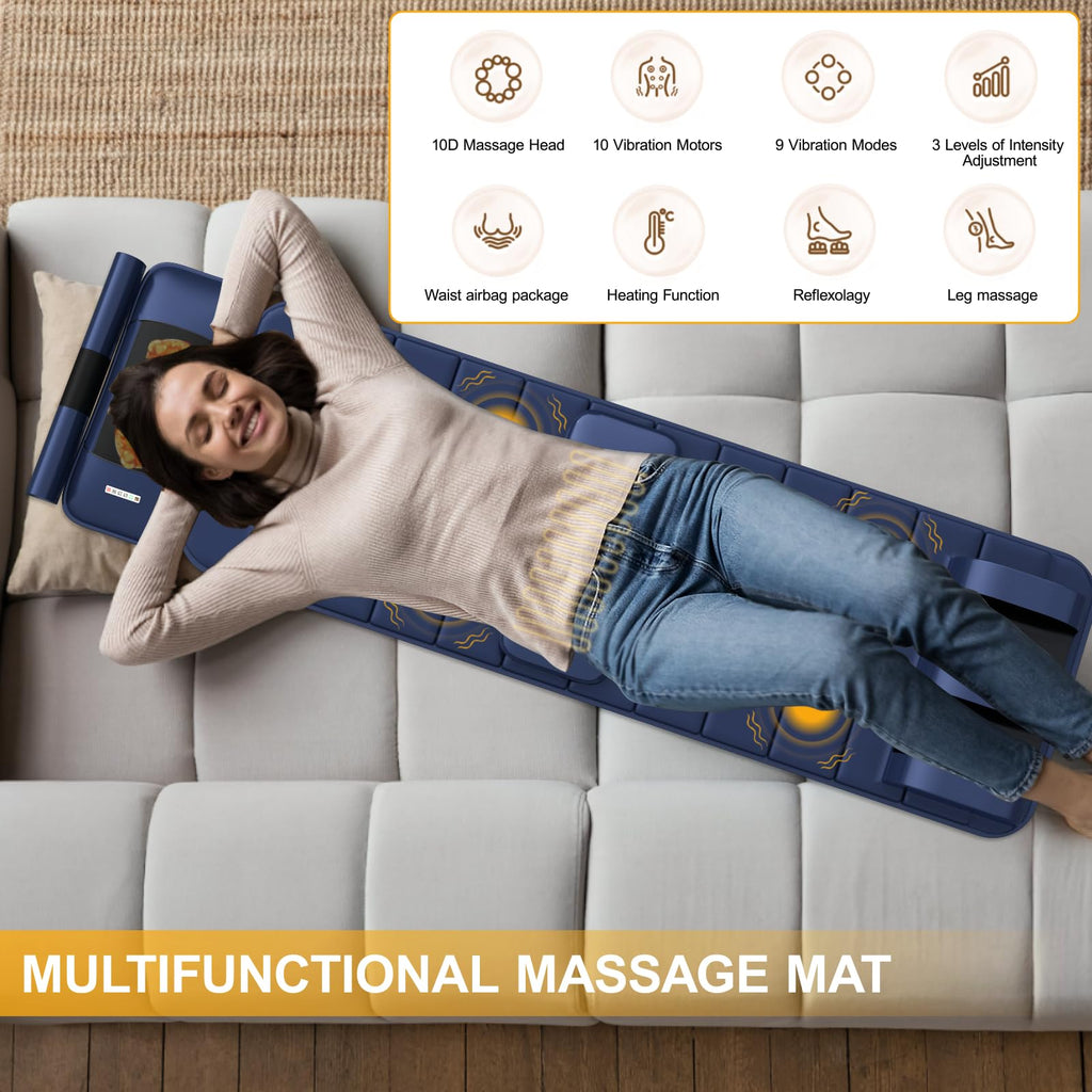 Full Body Massage Mat with Heat, 9 Vibrating Modes, Detachable Neck Massager Z477
