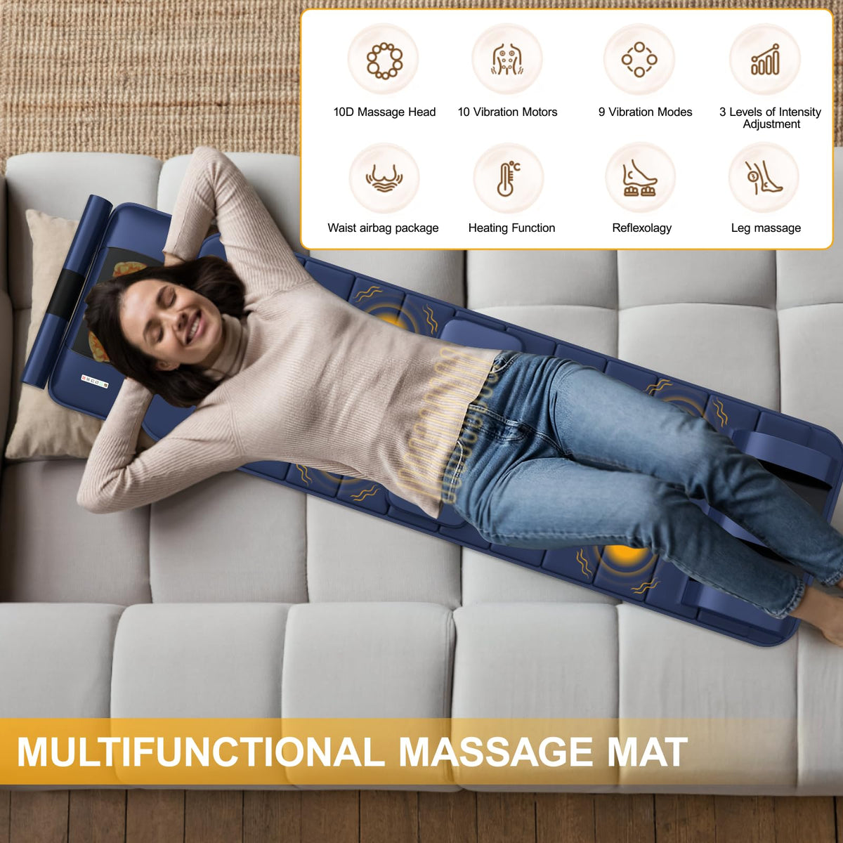 Full Body Massage Mat with Heat, 9 Vibrating Modes, Detachable Neck Massager Z477