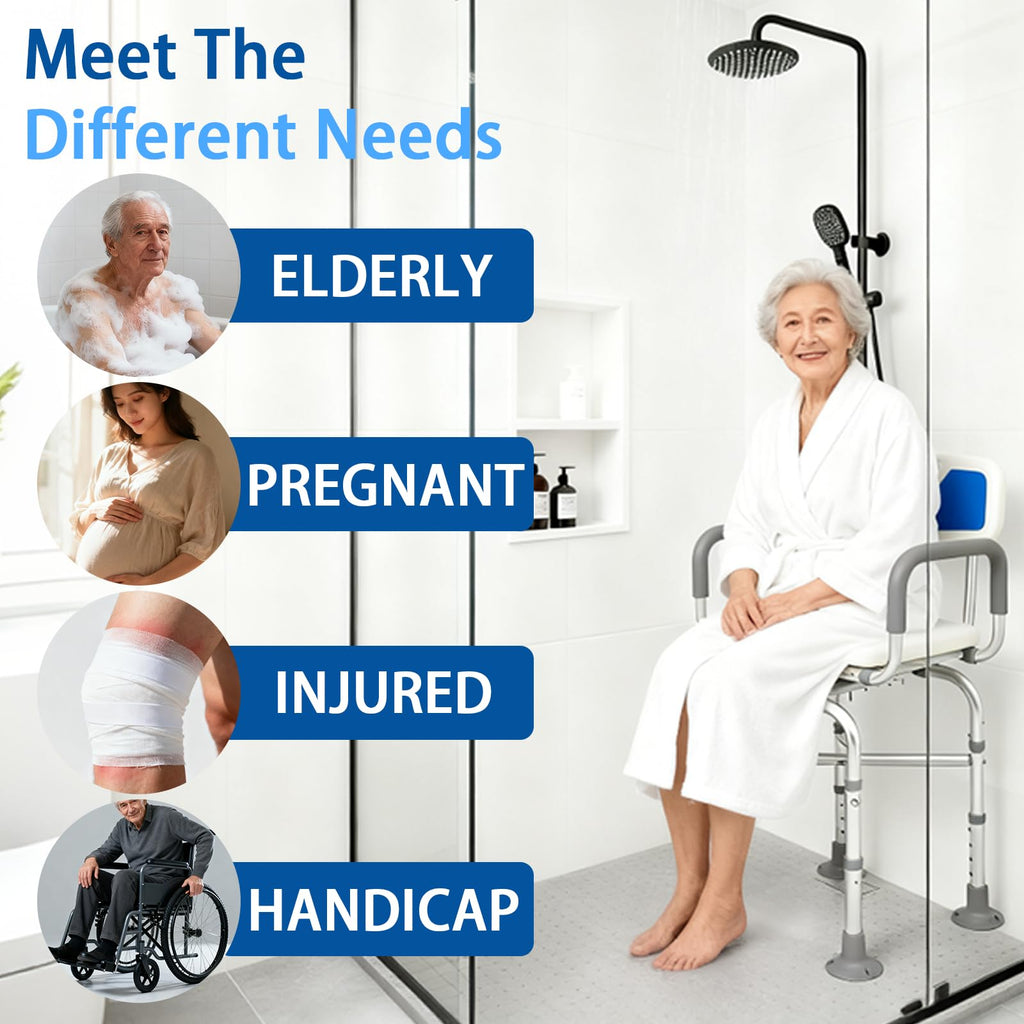 2-Level Width Adjustable 360° Heavy Duty Swivel Shower Chair with Arms and Back E1625