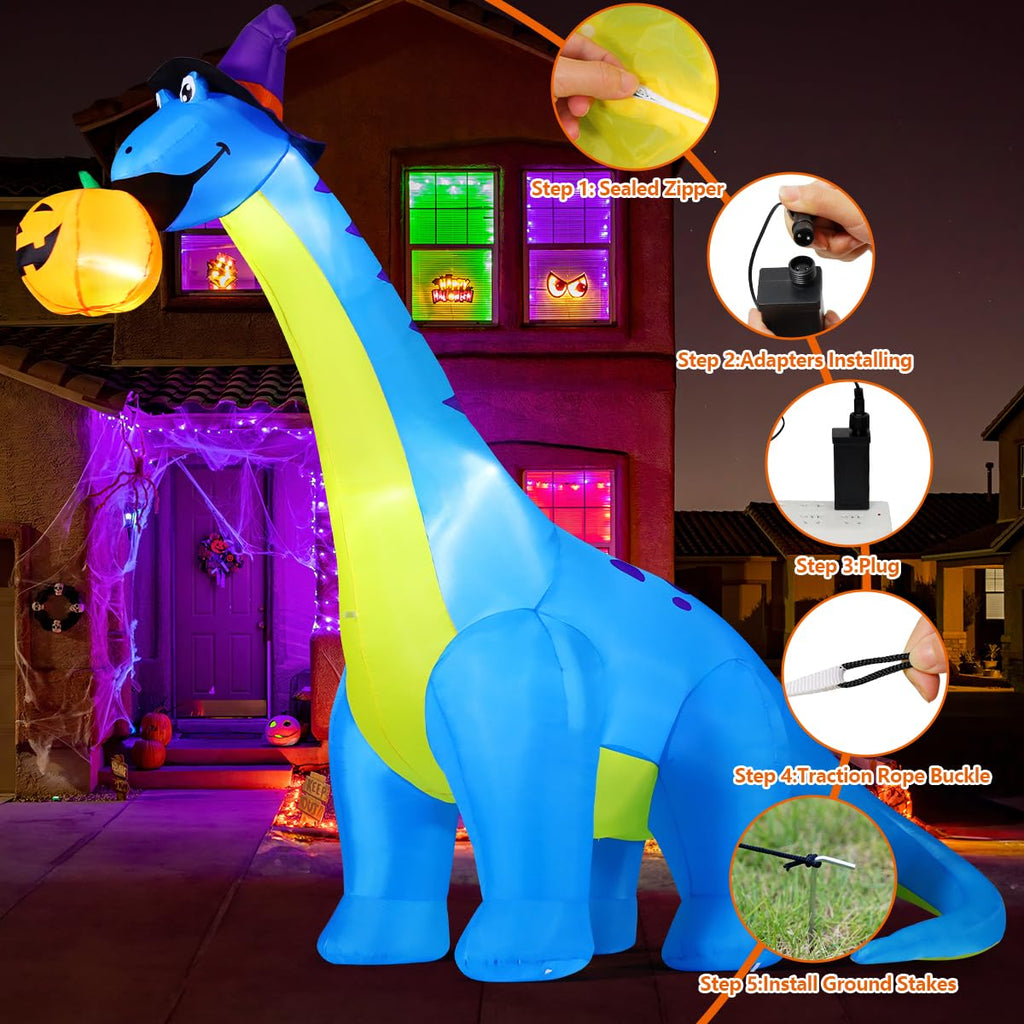 10 FT Animated Inflatable Dinosaur Pumpkin W695