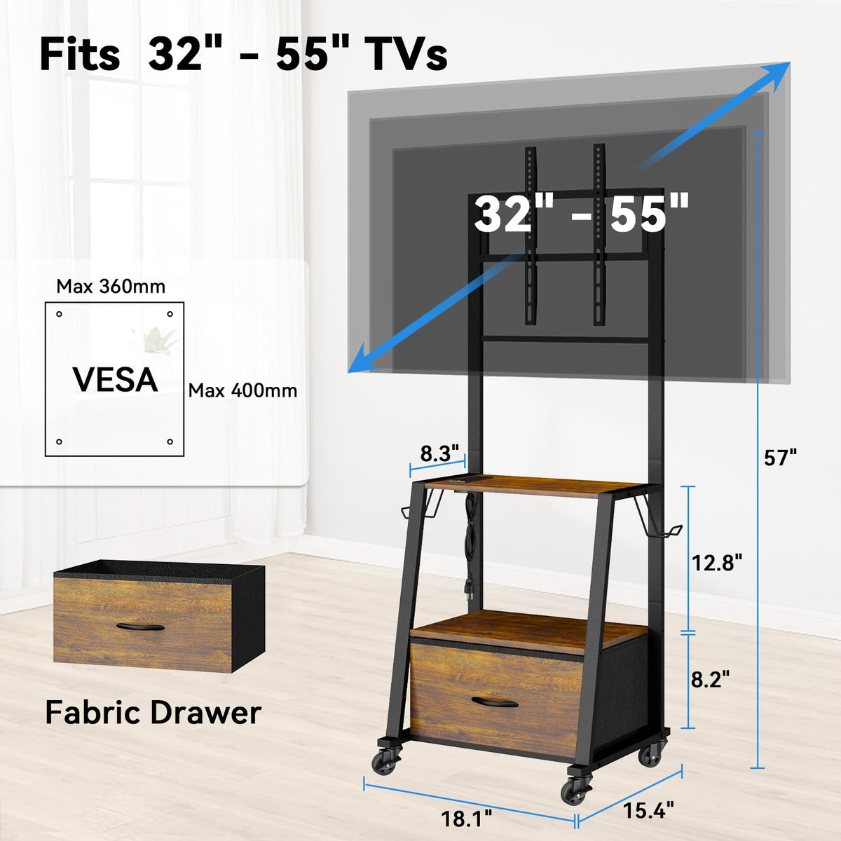 Rolling TV Stand on Wheels for 32-55 Inch TVs W50398