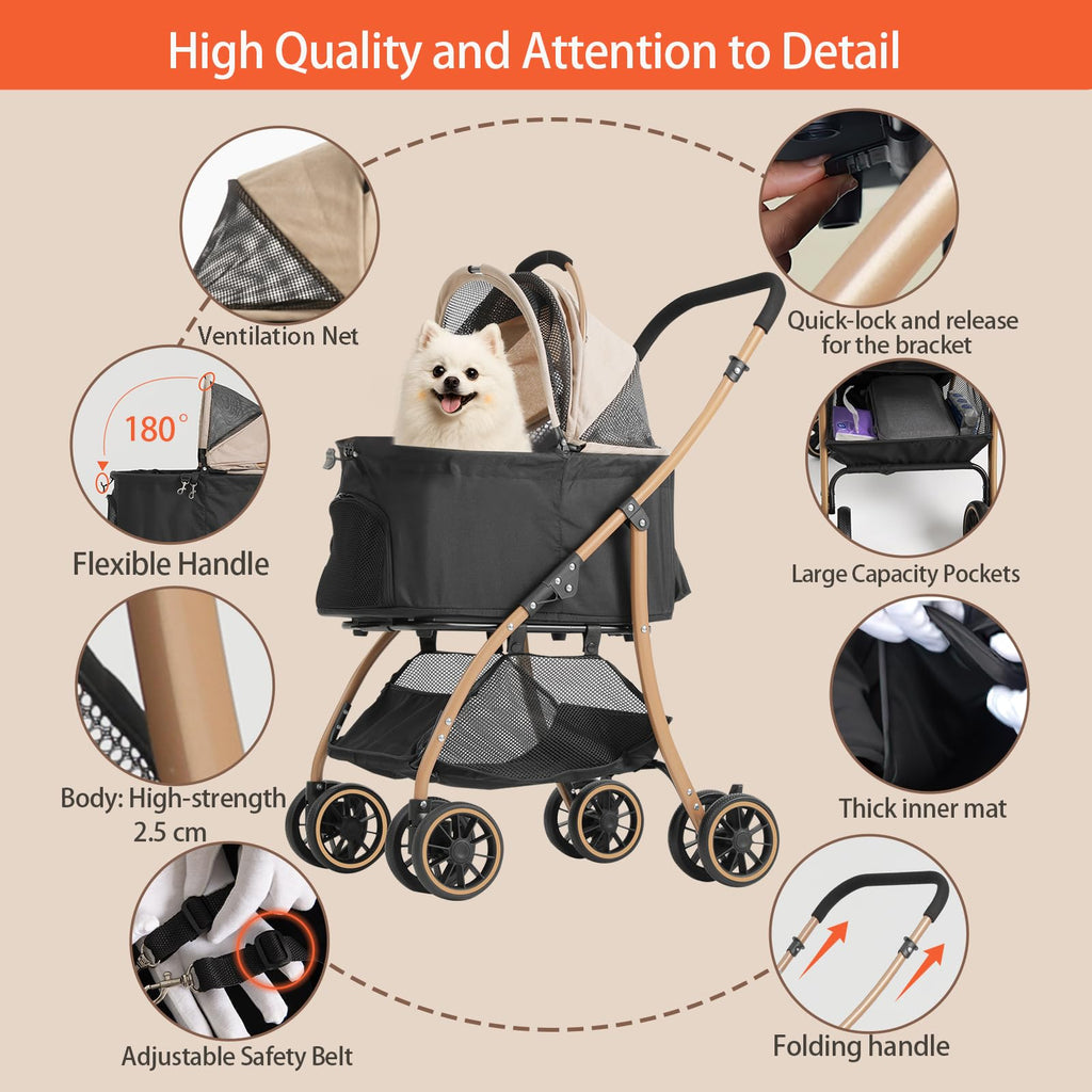 Pet Stroller with 4 Pu Wheels Foldable A4217