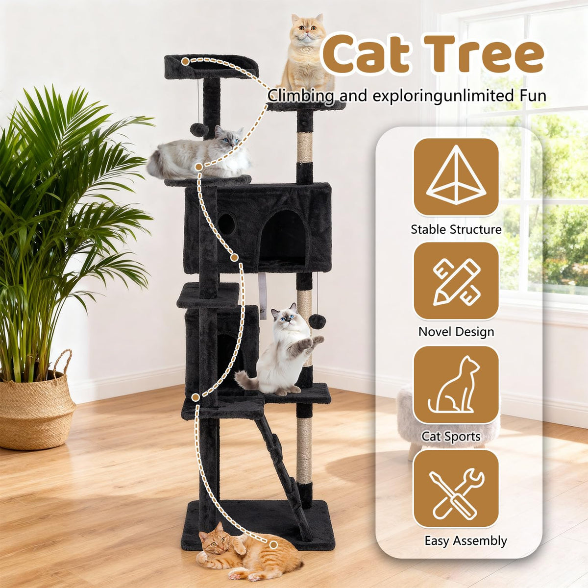 70 Inch Dark Gray Multi-Level Cat Tree with Condo Q4497