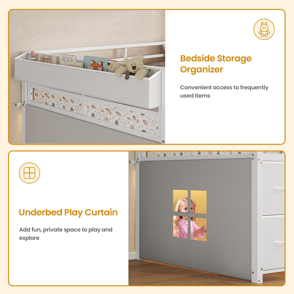 Twin Size Low Loft Bed with 7 Drawers U36499