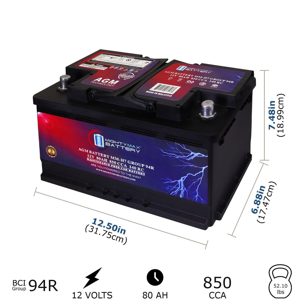 12V 80AH 850 CCA Replacement Battery T149685