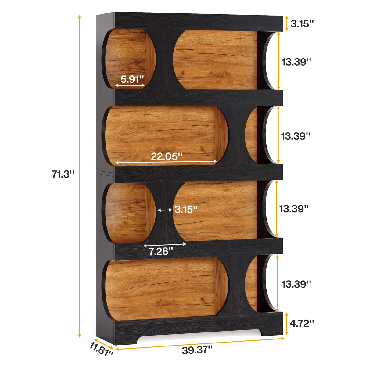 71" Tall 4-Tier S-Shaped Wood Bookcase Z96958
