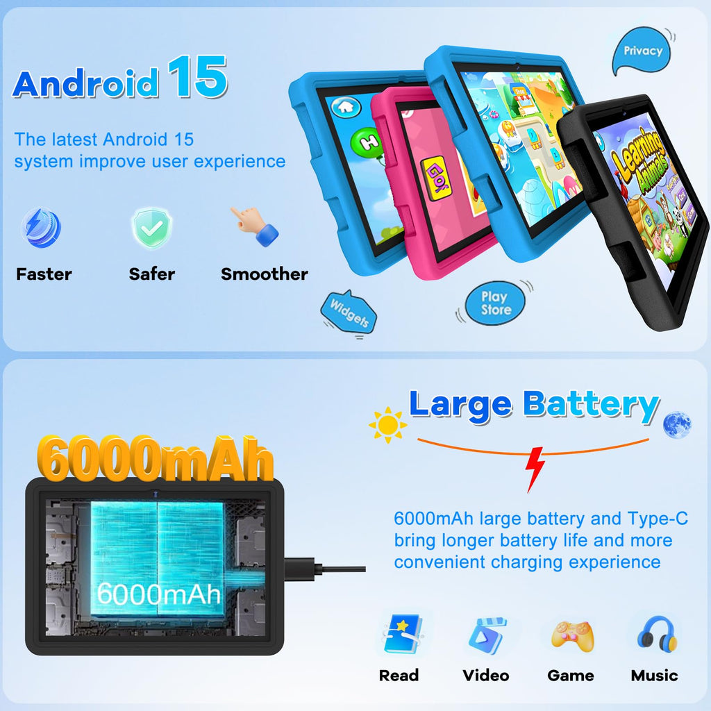 10.1 Inch Kids Tablet 64GB ROM Octa-Core Anti-Blue Light Screen Black K14313