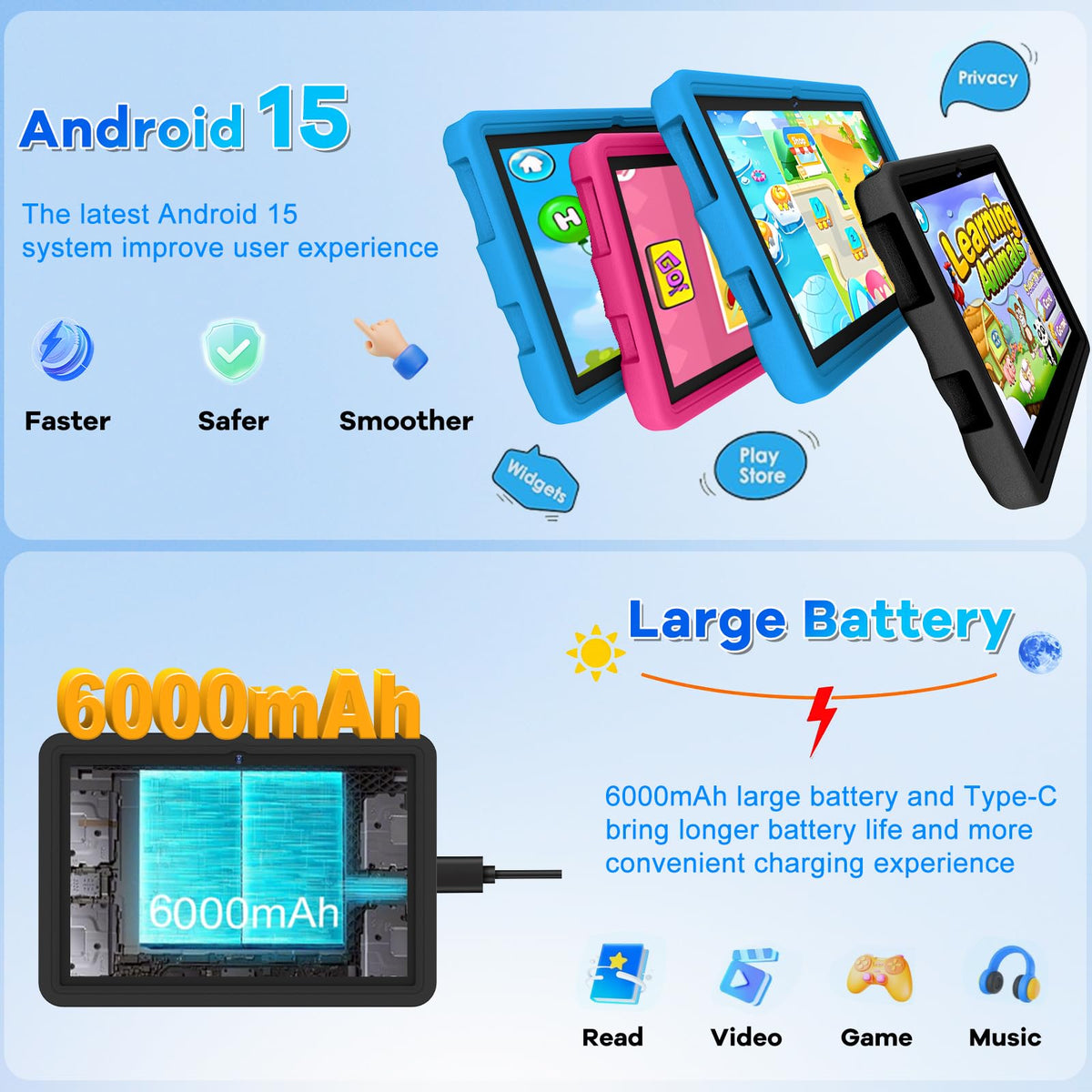 10.1 Inch Kids Tablet 64GB ROM Octa-Core Anti-Blue Light Screen Black K14313