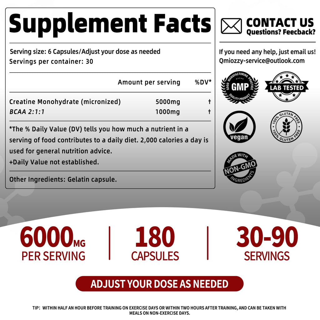 Micronized Creatine Monohydrate 6000MG 180 Vegan Capsules A14623