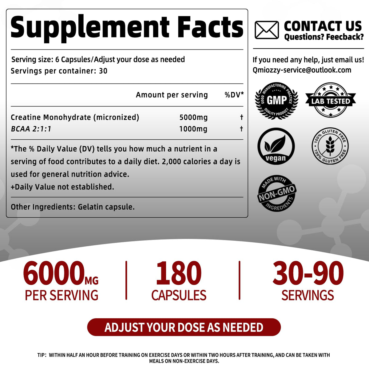 Micronized Creatine Monohydrate 6000MG 180 Vegan Capsules A14623