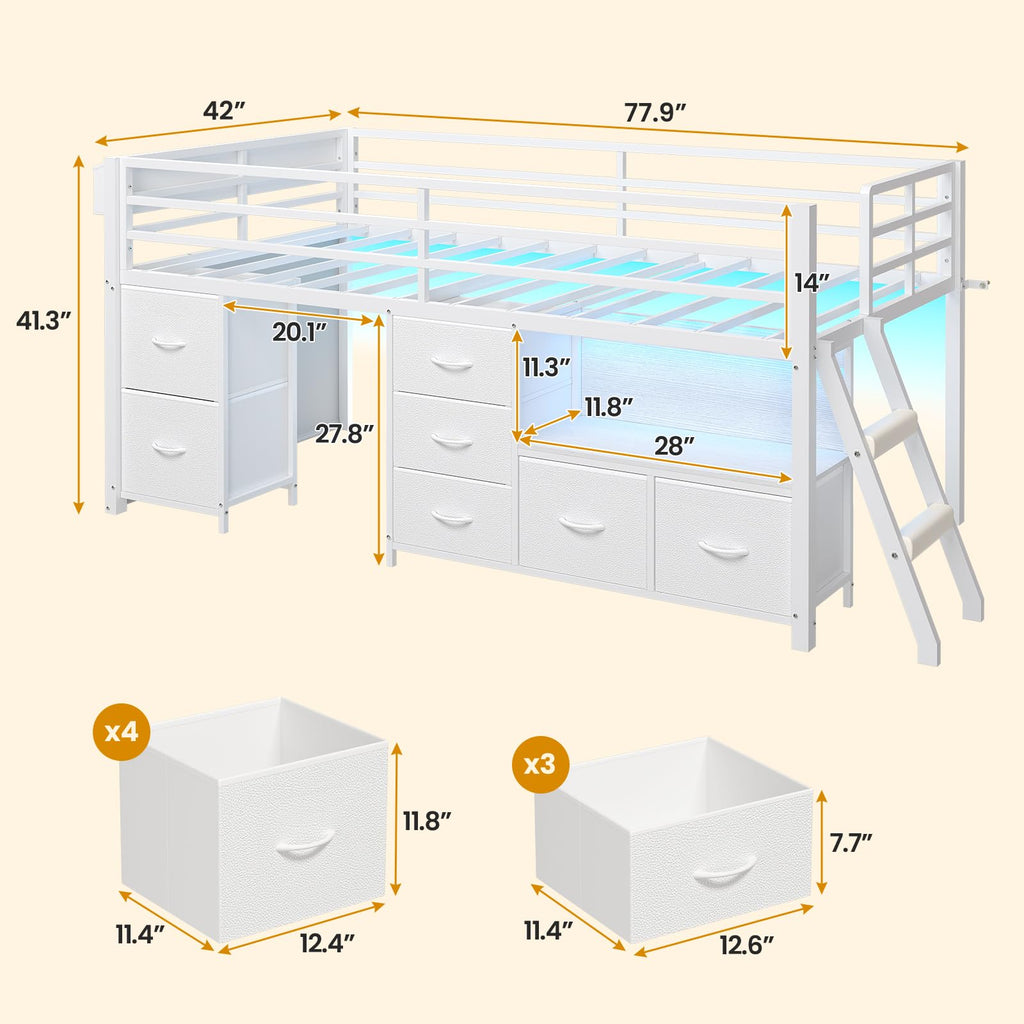 Twin Size Low Loft Bed with 7 Drawers U36499