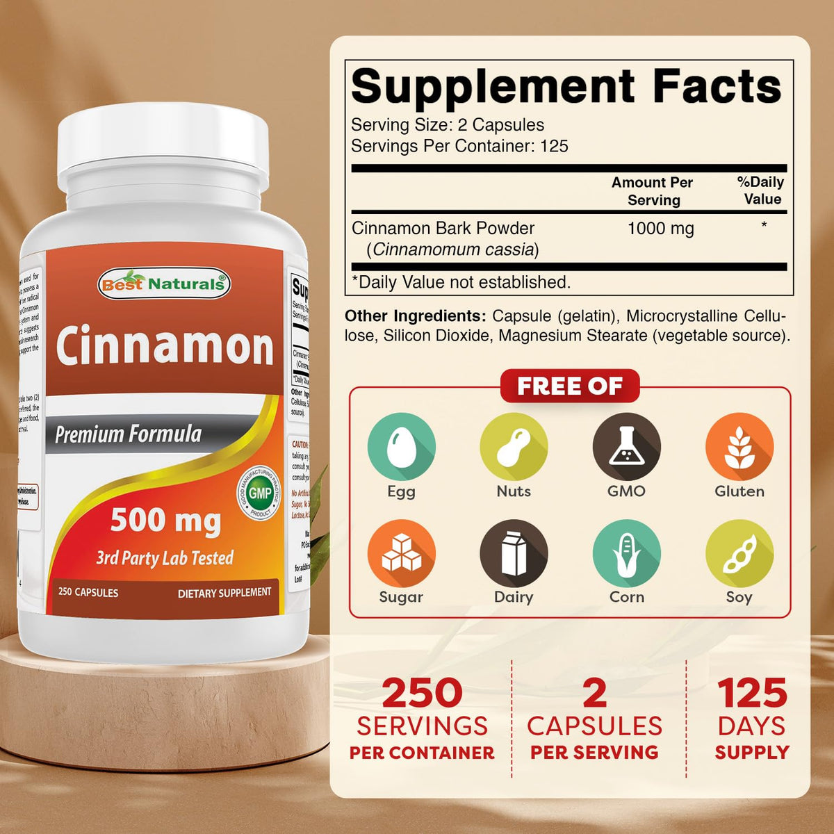 Cinnamon 500 mg 250 Capsules Pack of 2 I462940
