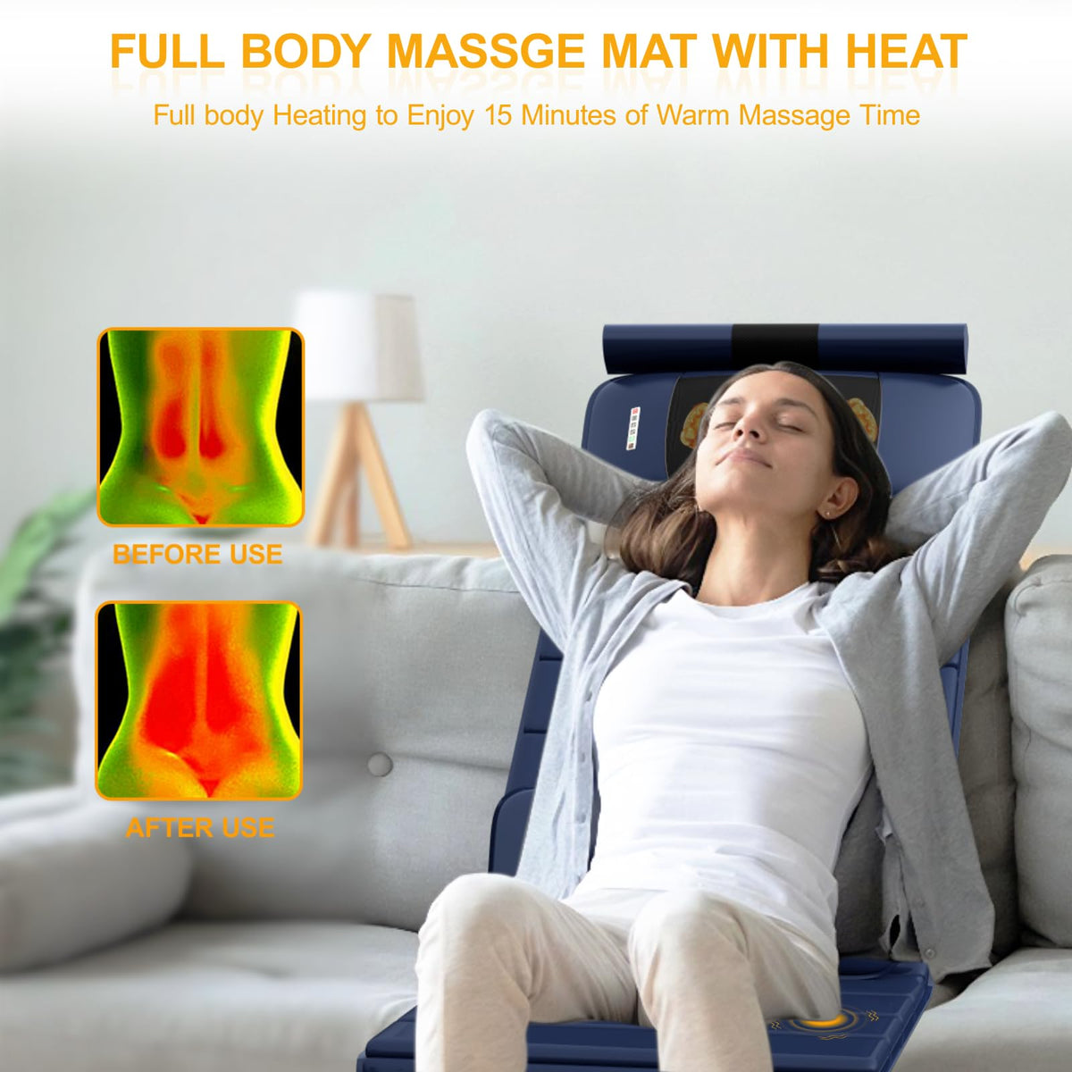 Full Body Massage Mat with Heat, 9 Vibrating Modes, Detachable Neck Massager Z477
