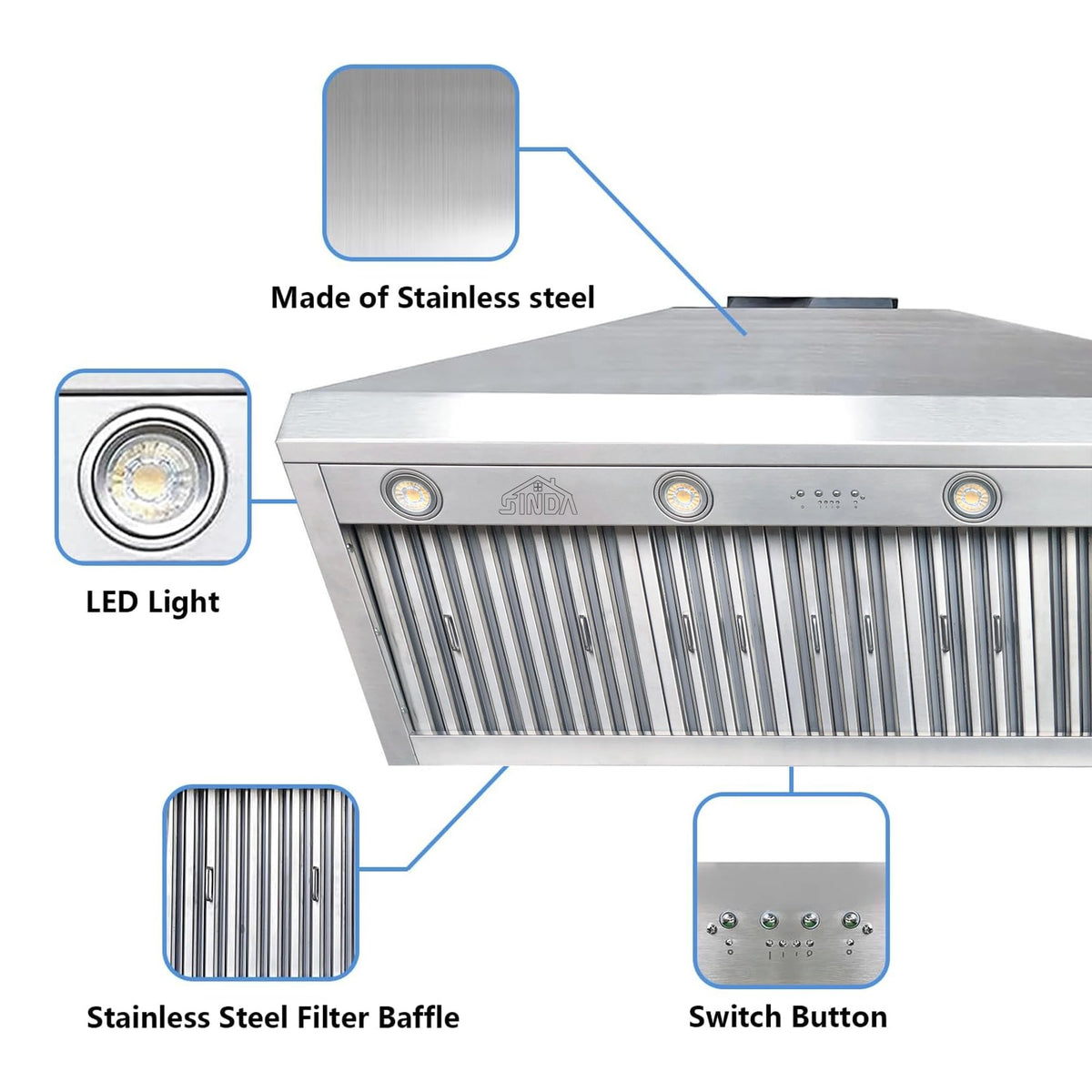 48 inch Stainless Steel Built-in Range Hood with Liner and Baffle Filter V639677