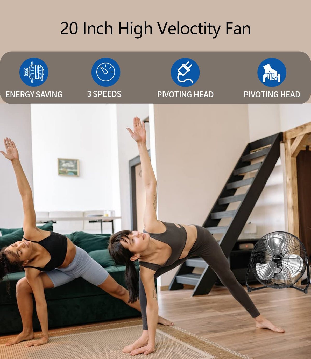 20 Inch Heavy Duty High Velocity Metal Floor Fan H776372