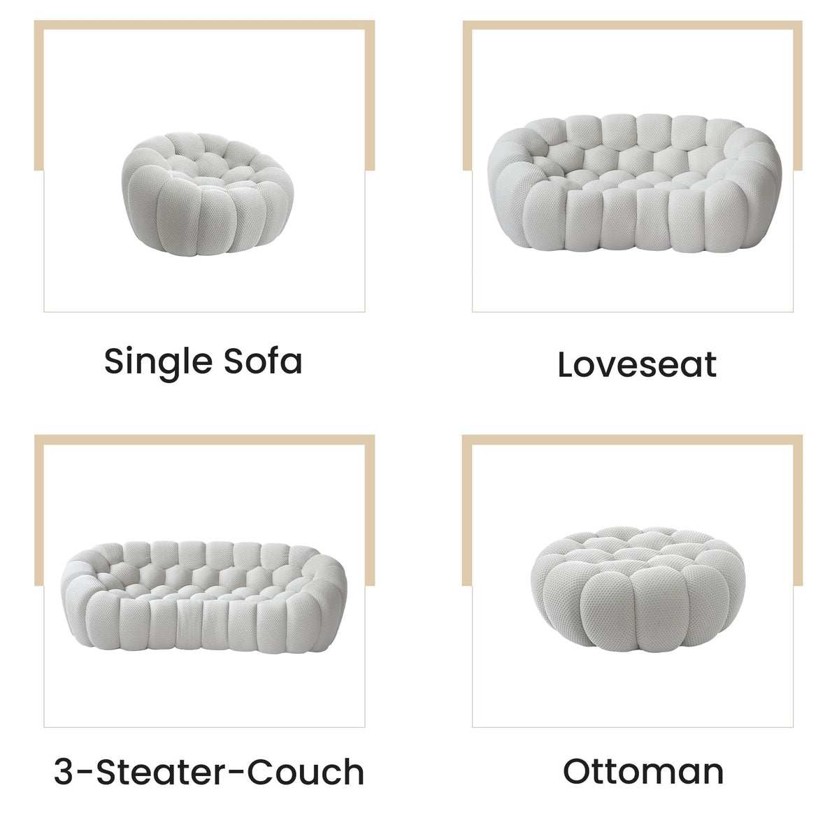 Light Gray Curved Upholstered Sofa E63364