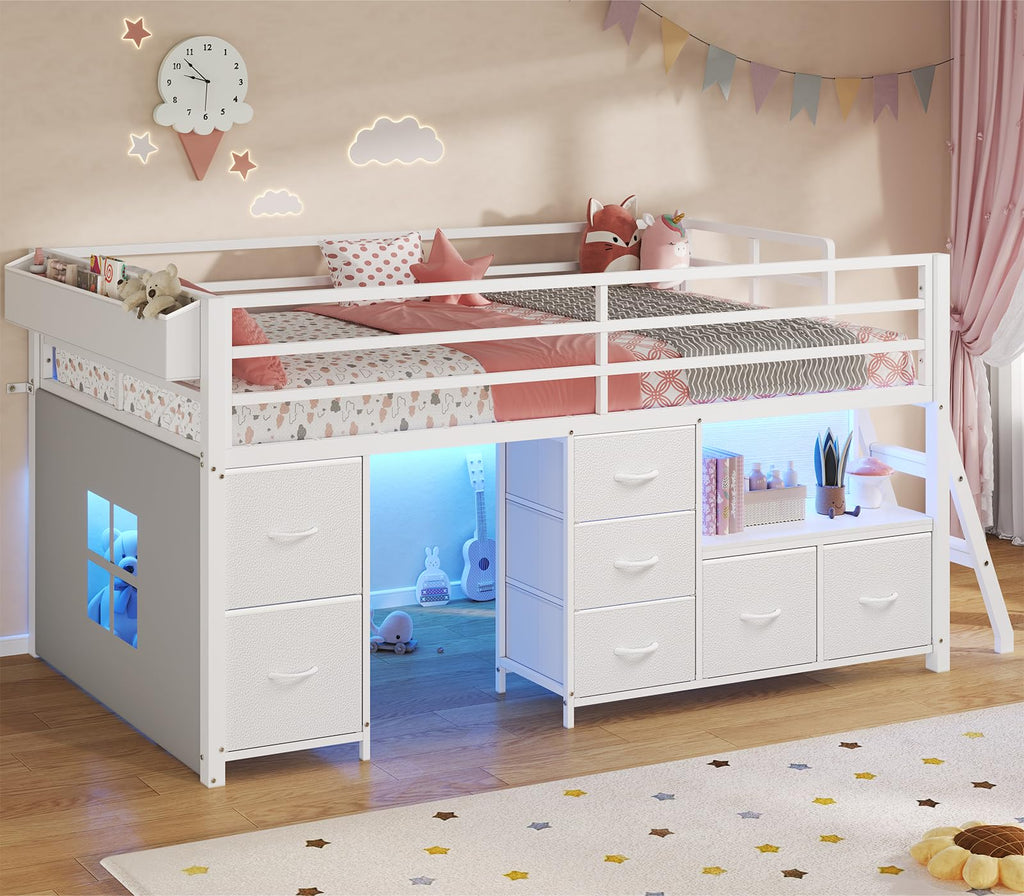 Twin Size Low Loft Bed with 7 Drawers U36499