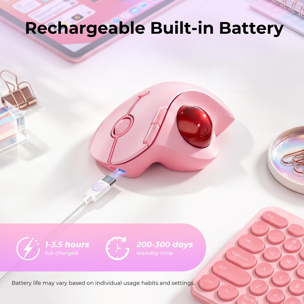 Wireless Ergonomic Pink Trackball Mouse H50573