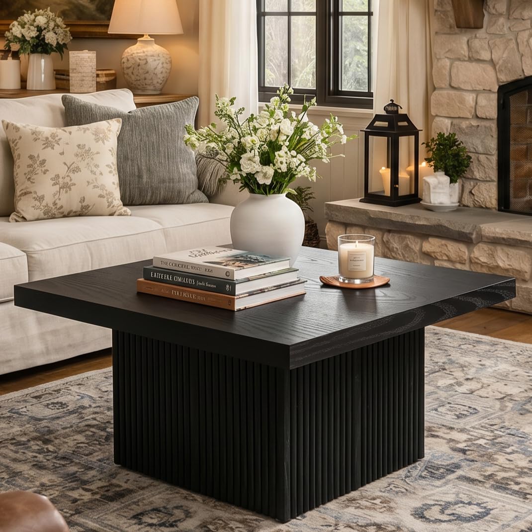 31.5" Square Fluted Wood Coffee Table Q6758