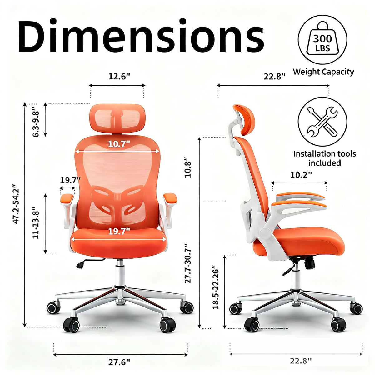 Ergonomic Breathable Mesh Office Chair with Flip-Up Arms D9821
