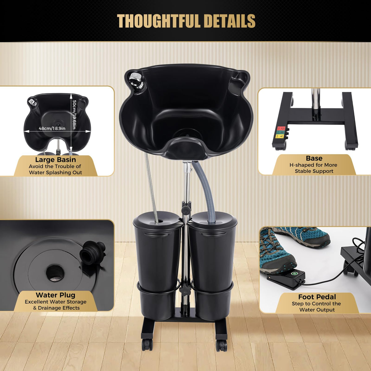 Portable Shampoo Bowl with Electric Pump and 4 Wheels H6339