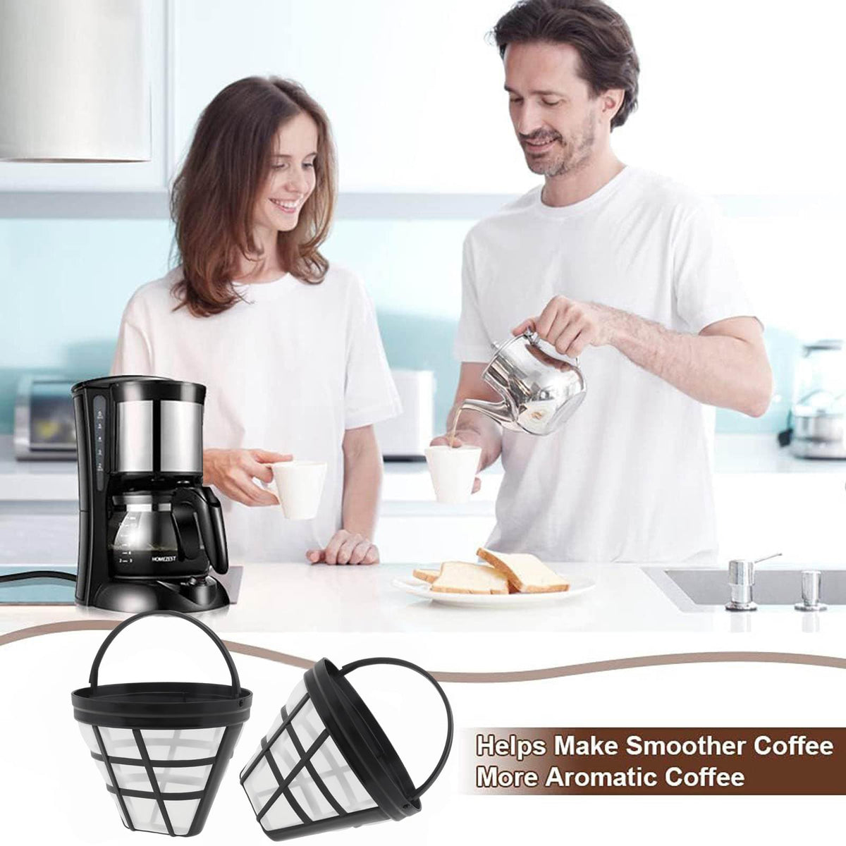 Reusable Cone Coffee Filters 8-12 Cup with Spoon and Brush W884