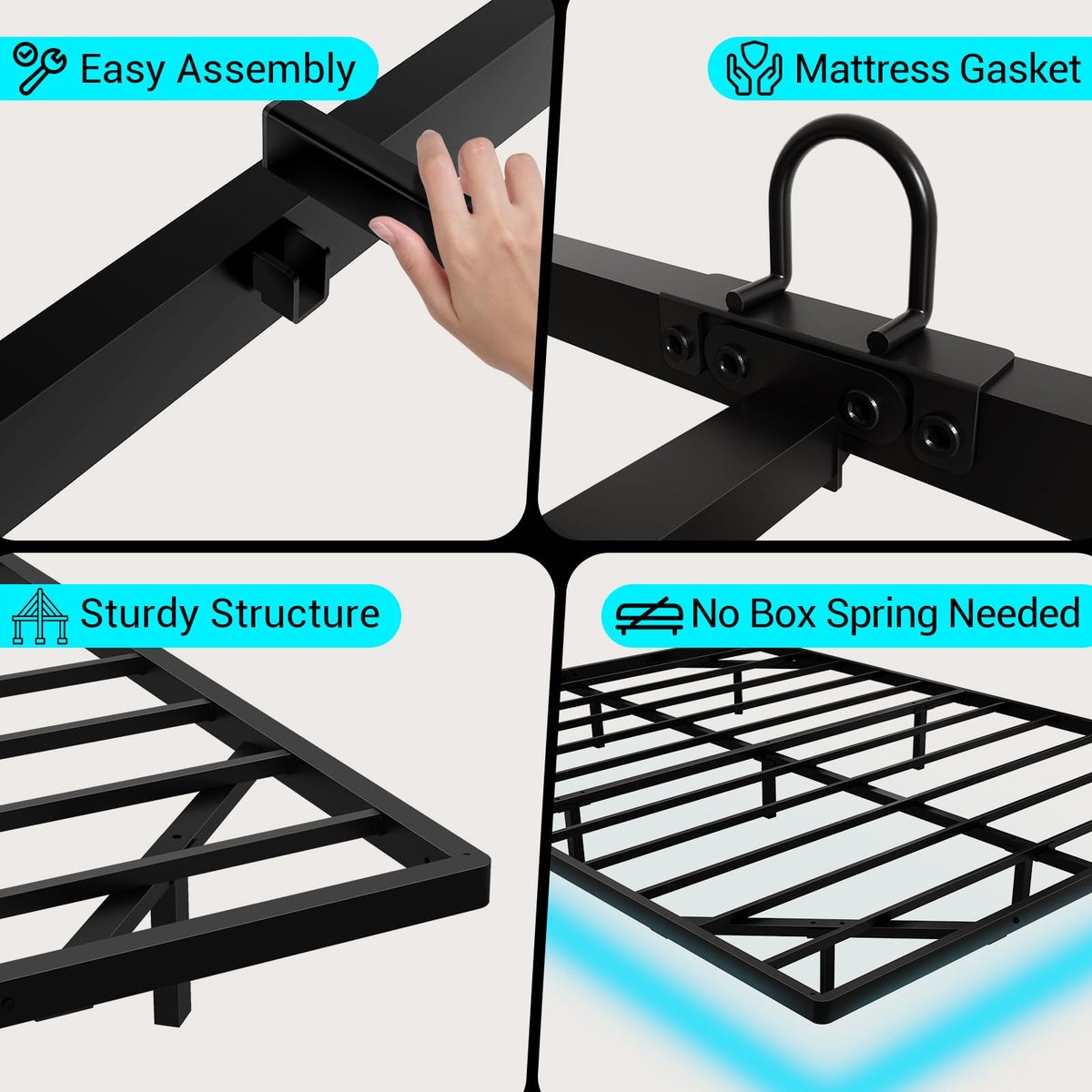 Full Size Metal Platform Bed Frame with LED Lights & Charging Station O14572
