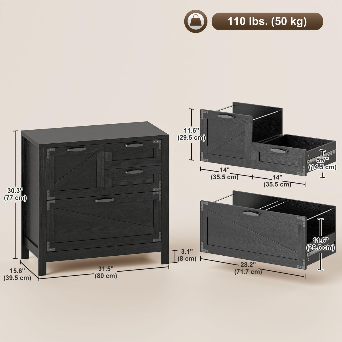 Black 4 Drawer File Cabinet Y452