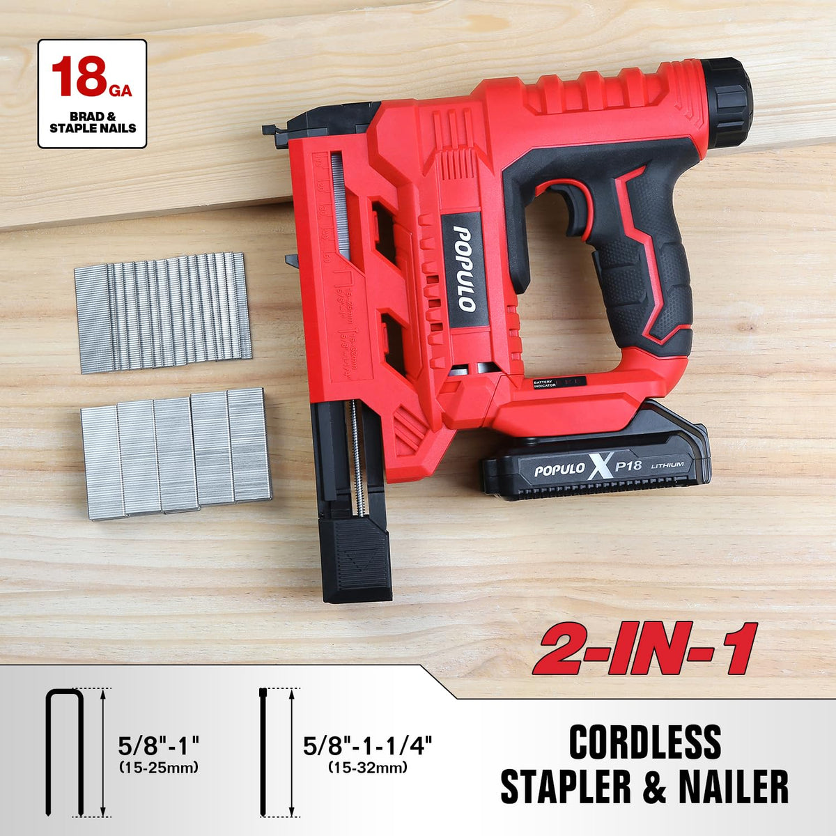 18 Gauge 2 In 1 Cordless Brad Nailer Stapler X550046