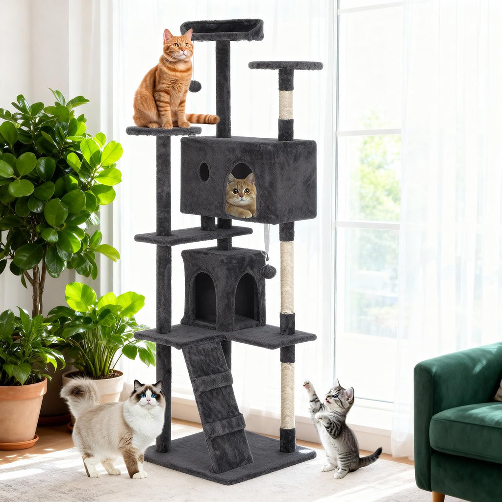 70 Inch Dark Gray Multi-Level Cat Tree with Condo Q4497