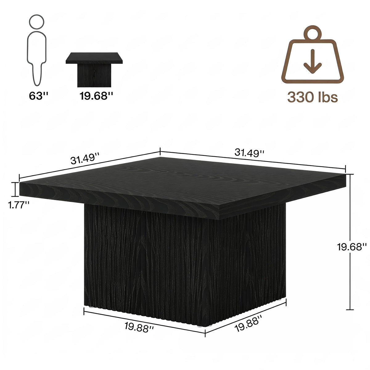 31.5" Square Fluted Wood Coffee Table Q6758