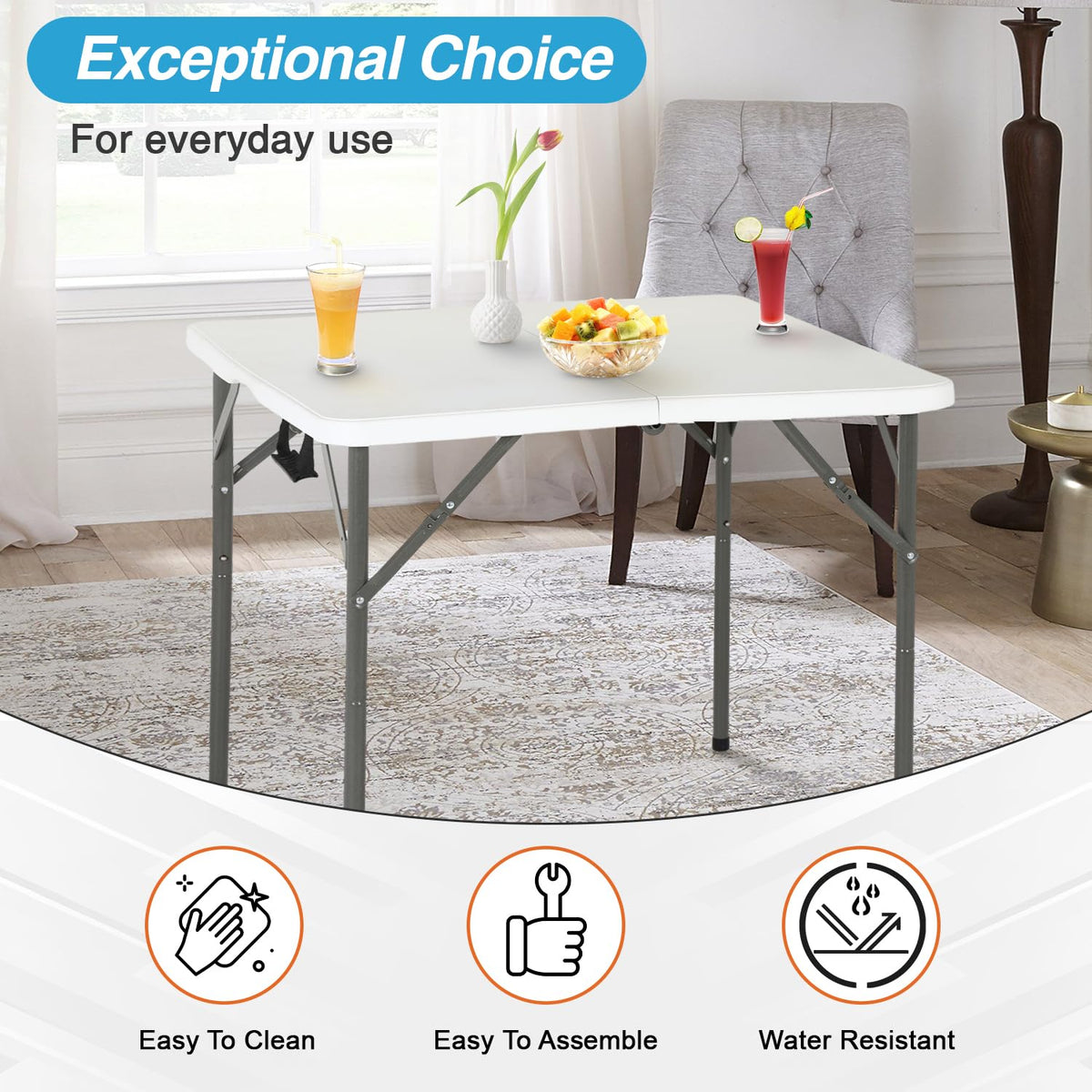 34" White Portable Plastic Folding Table Q755