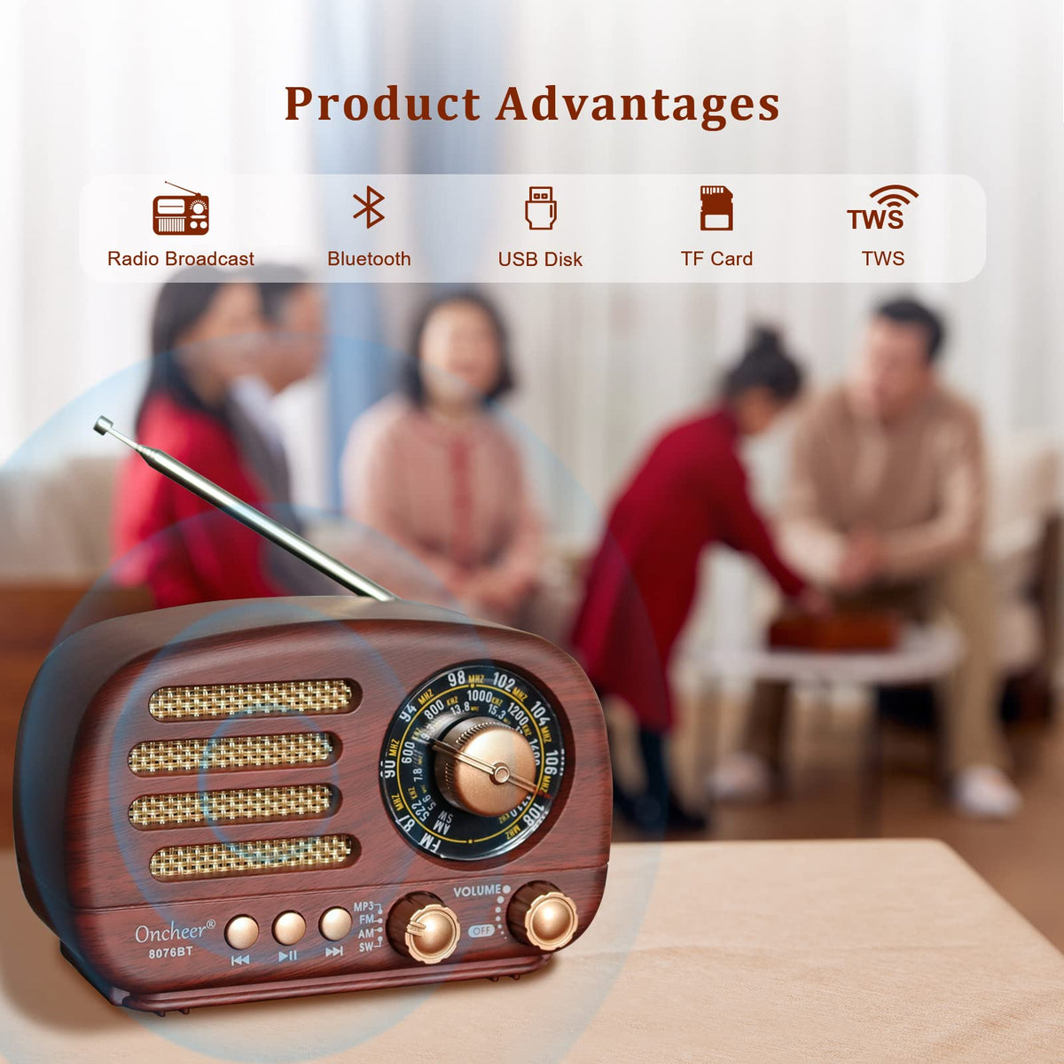 Portable Vintage Retro Bluetooth Speaker Radio with FM/AM/SW Bands G7232