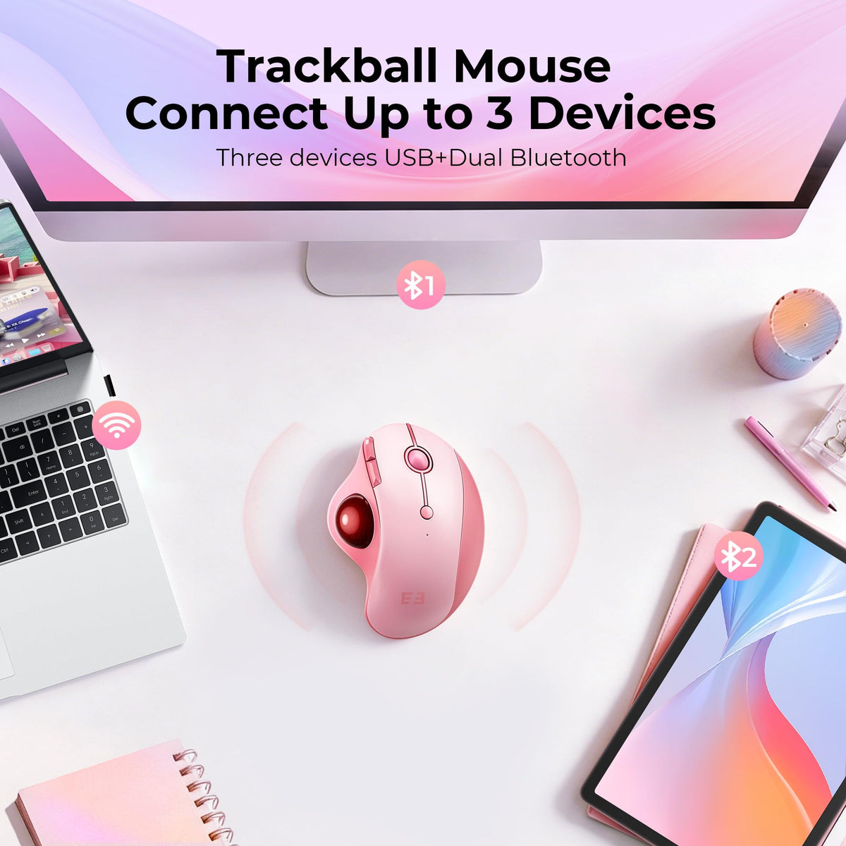 Wireless Ergonomic Pink Trackball Mouse H50573