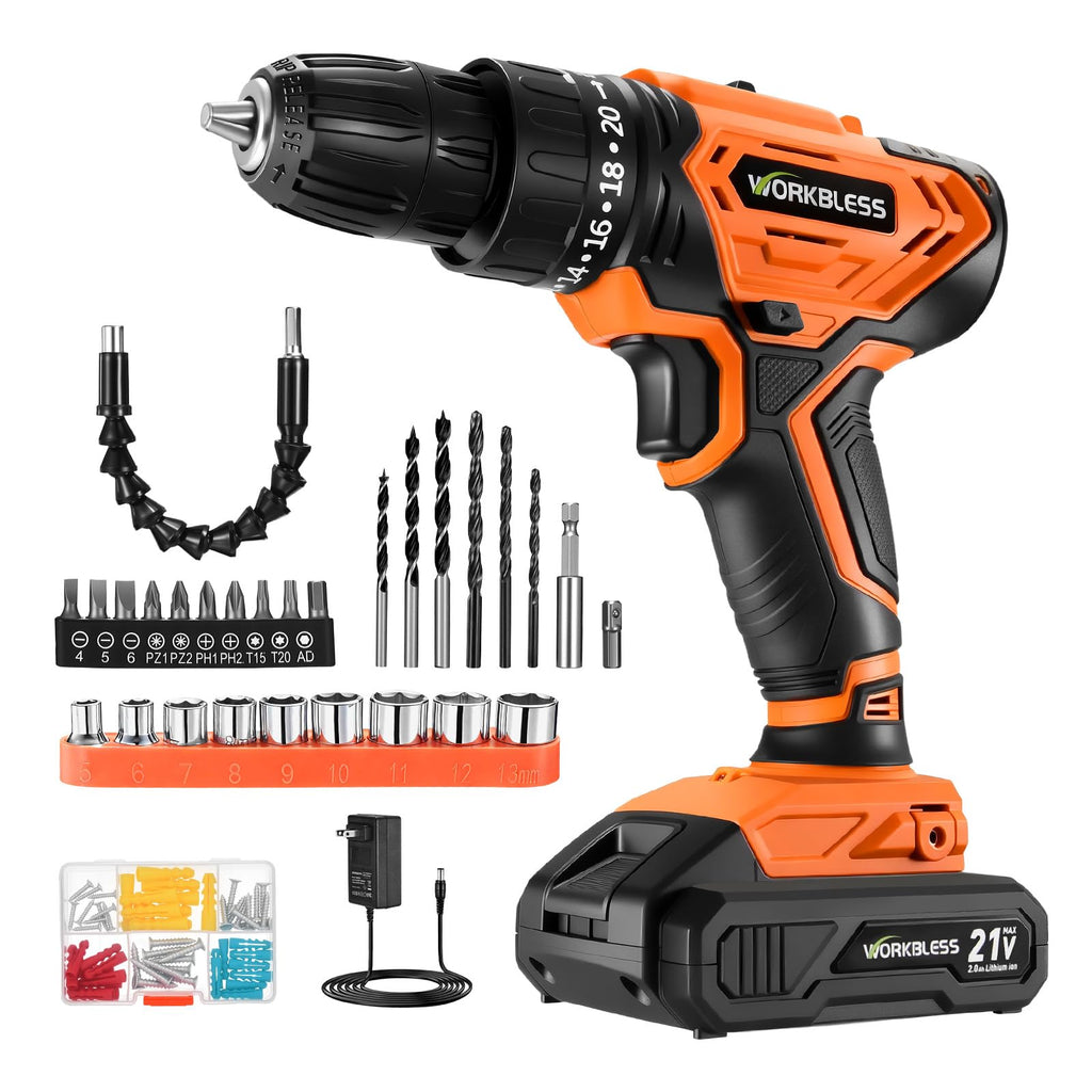 Cordless Drill, 20+1 Torque, 2 Speed, 3/8" Electric Screwdriver with 28pcs Drill Bits Set O325
