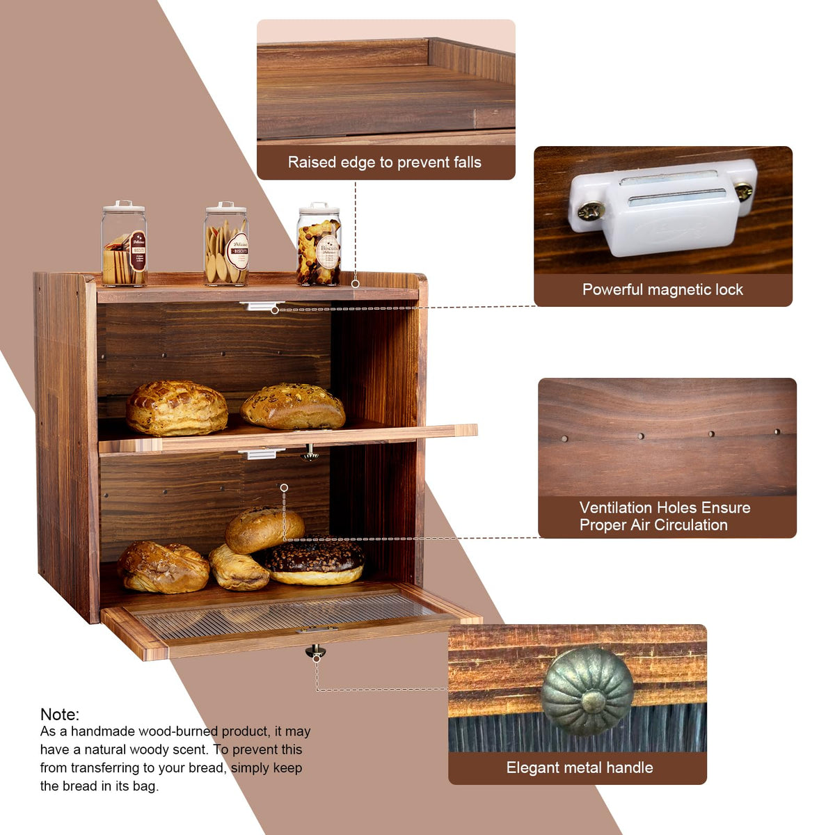 Wooden 2 Layer Bread Box with Window B717