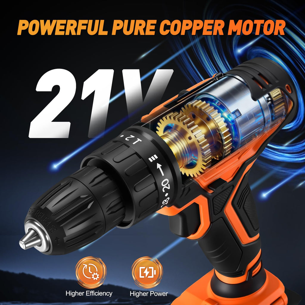 Cordless Drill, 20+1 Torque, 2 Speed, 3/8" Electric Screwdriver with 28pcs Drill Bits Set O325