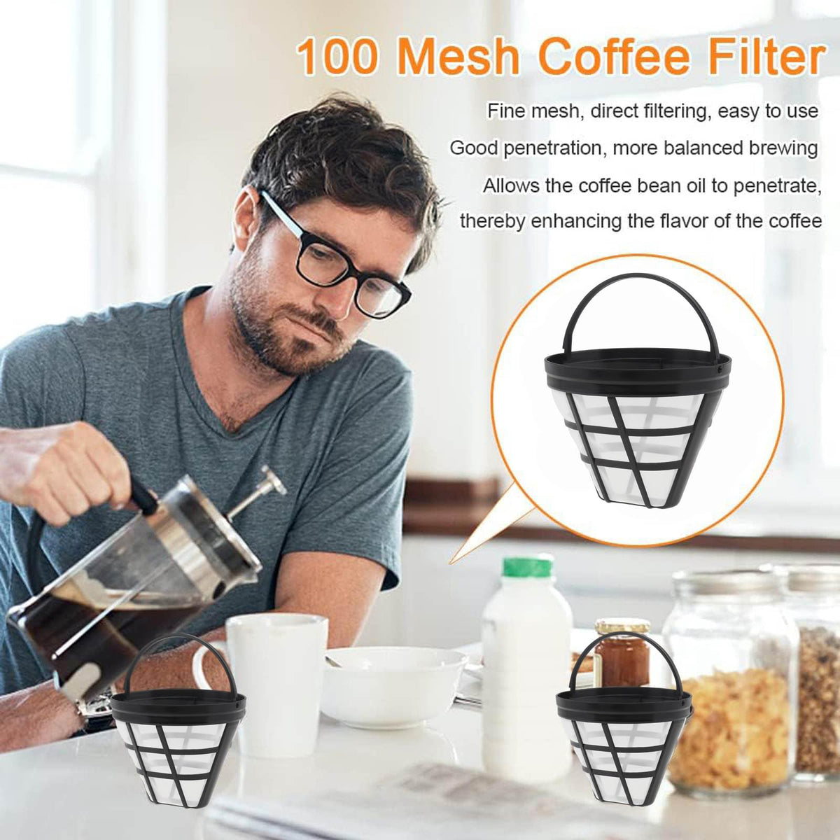 Reusable Cone Coffee Filters 8-12 Cup with Spoon and Brush W884