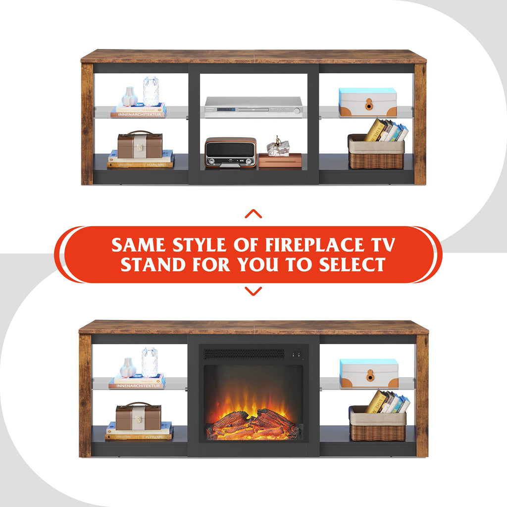 Rustic Brown 58-Inch TV Stand with Adjustable Glass Shelves H286