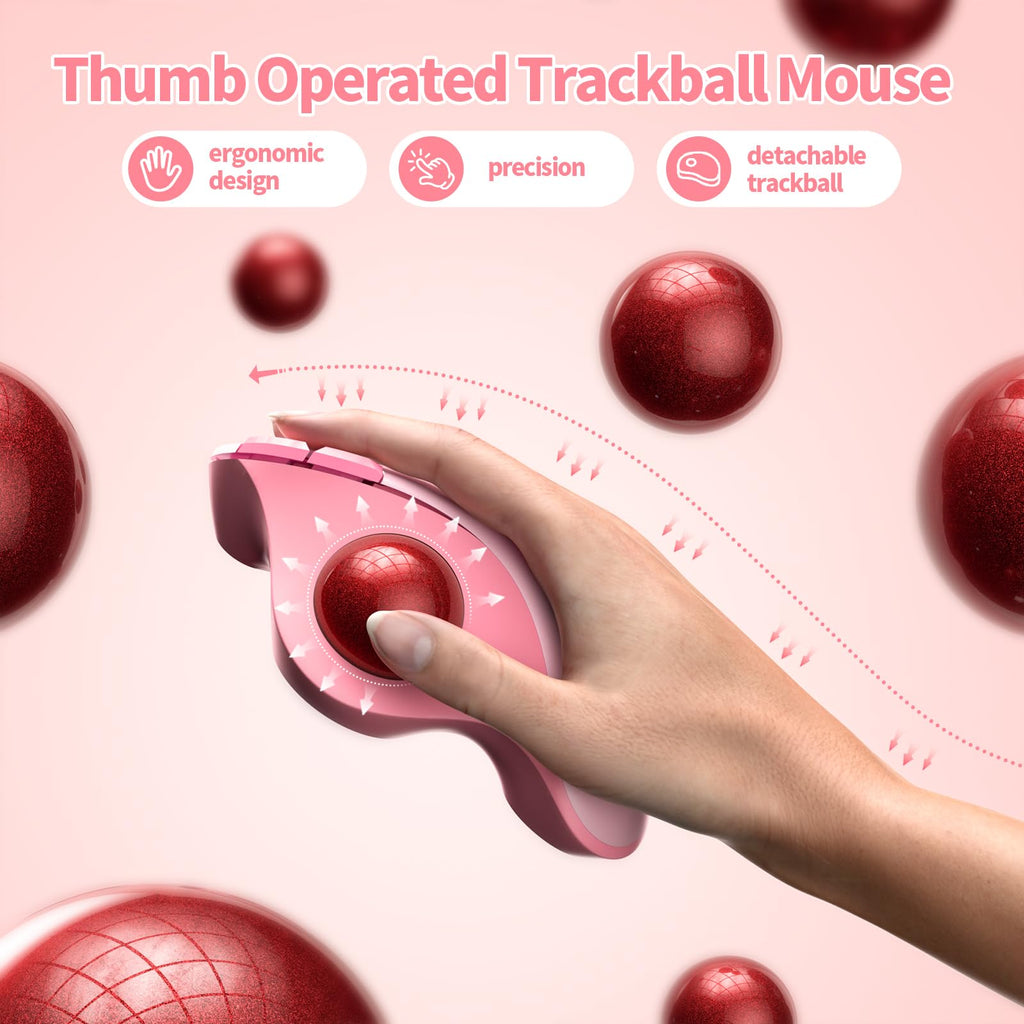 Wireless Ergonomic Pink Trackball Mouse H50573