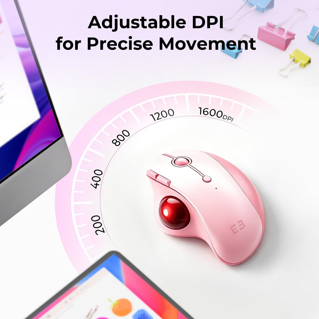 Wireless Ergonomic Pink Trackball Mouse H50573