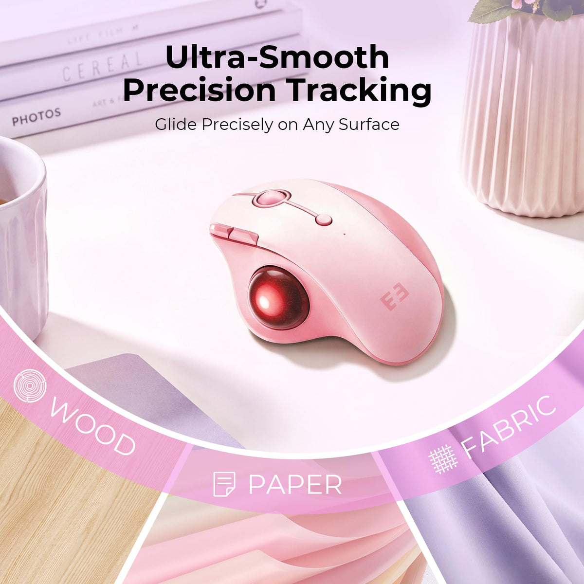 Wireless Ergonomic Pink Trackball Mouse H50573