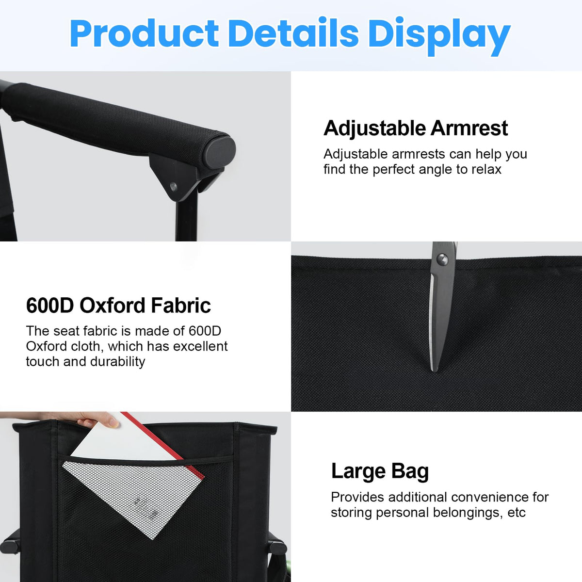 2 Pcs Folding Stadium Seat with Back Support and Cushion M1848