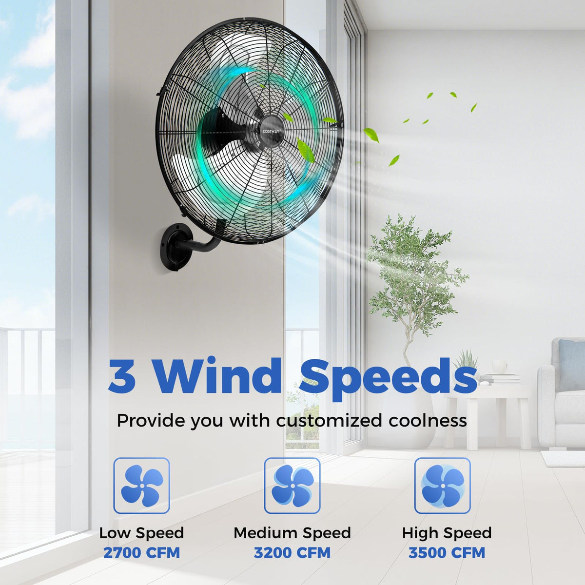 20-inch 3 Speed Metal Wall Mount Fan V8476